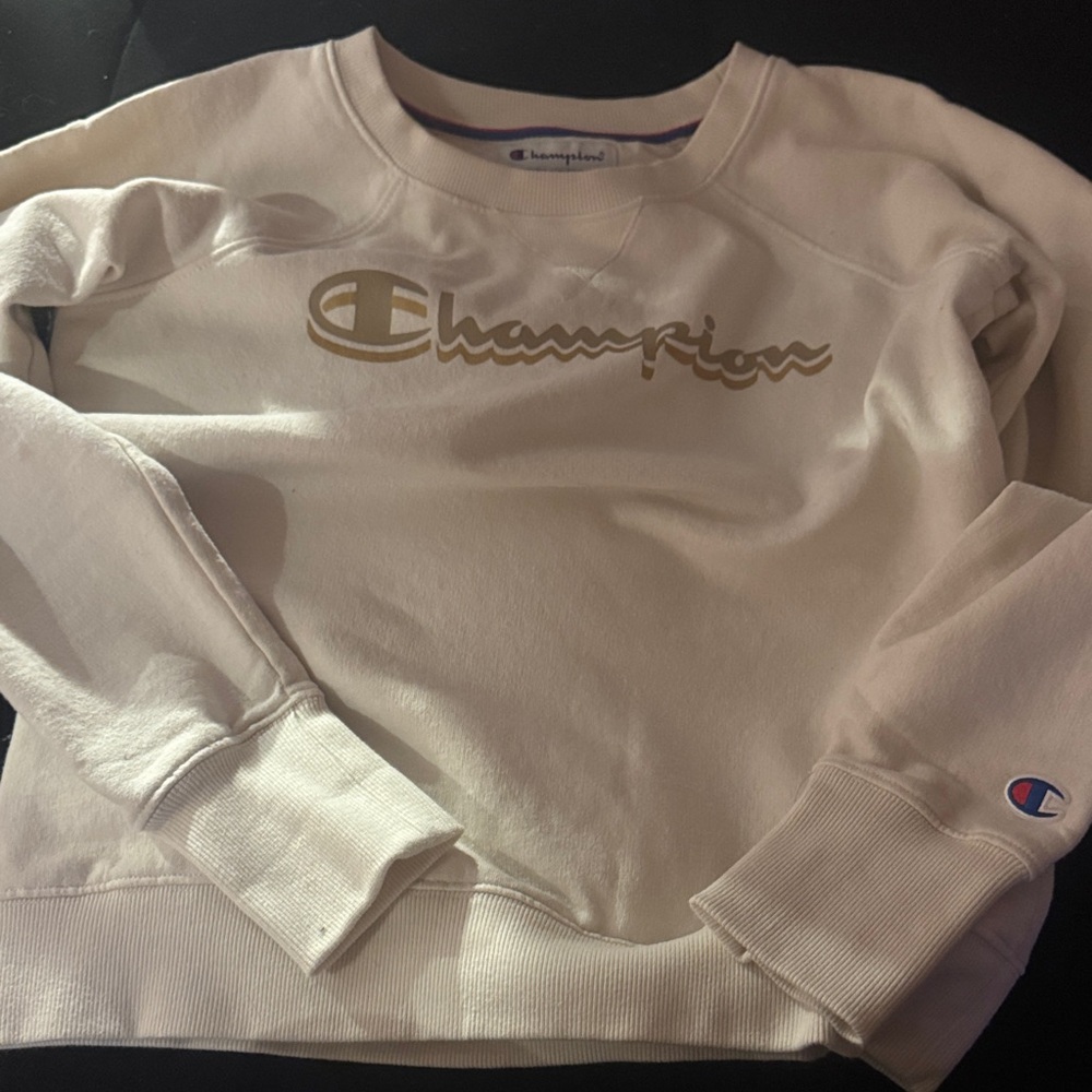 Champion White Crewneck with Gold Logo